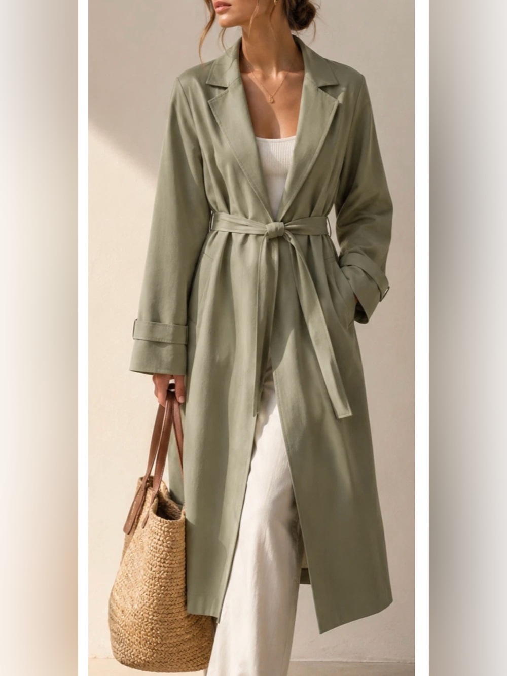 Mango Belted Trench Coat XS Sage Green Women NEW